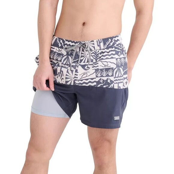 SAXX Men's Oh Buoy 2N1 Half Print Volley 5" Swim Shorts Gray Off White 2XL - Picture 1 of 13